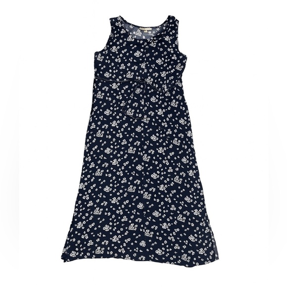 Caroline Welsh Vintage Navy Blue Floral Sleeveless Dress – 90s Cottagecore Style - Picture 1 of 9